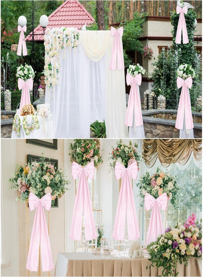 Knitgrip Large Wedding Pew Bows with Long Tails 12 x 29.5 Inch Wedding Aisle Decorations Bows Satin Ribbon Background Decor for Bridal Shower Reception Ceremony(Pink,24 Pcs) - Image 5