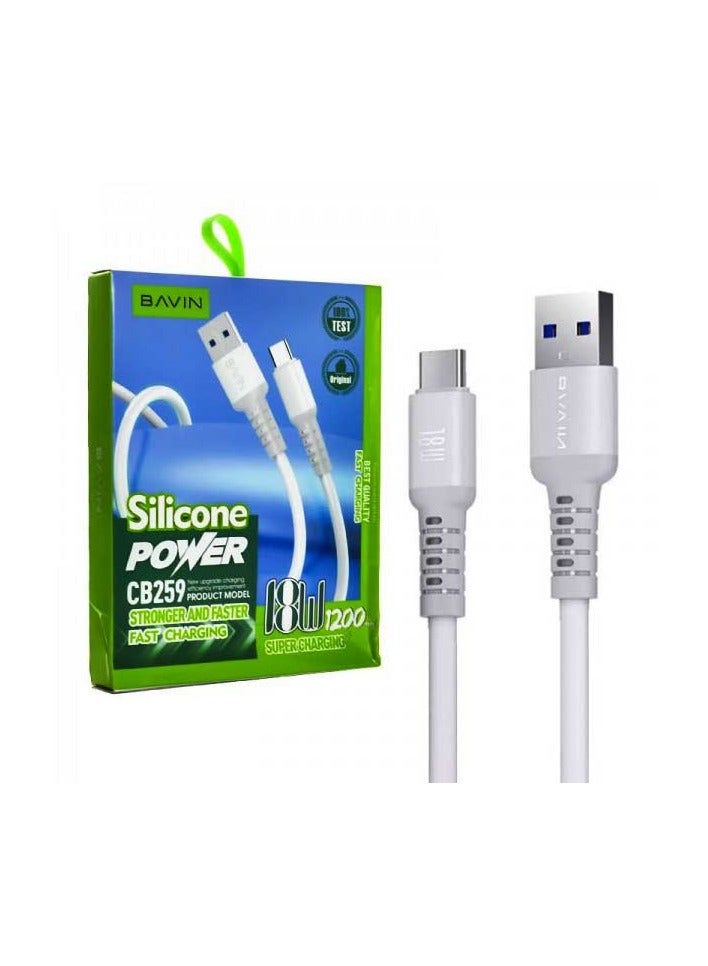 Bavin CB259 18W Strong Silicone power Fast Charging Cable 1200mm USB to Type-C - Image 2