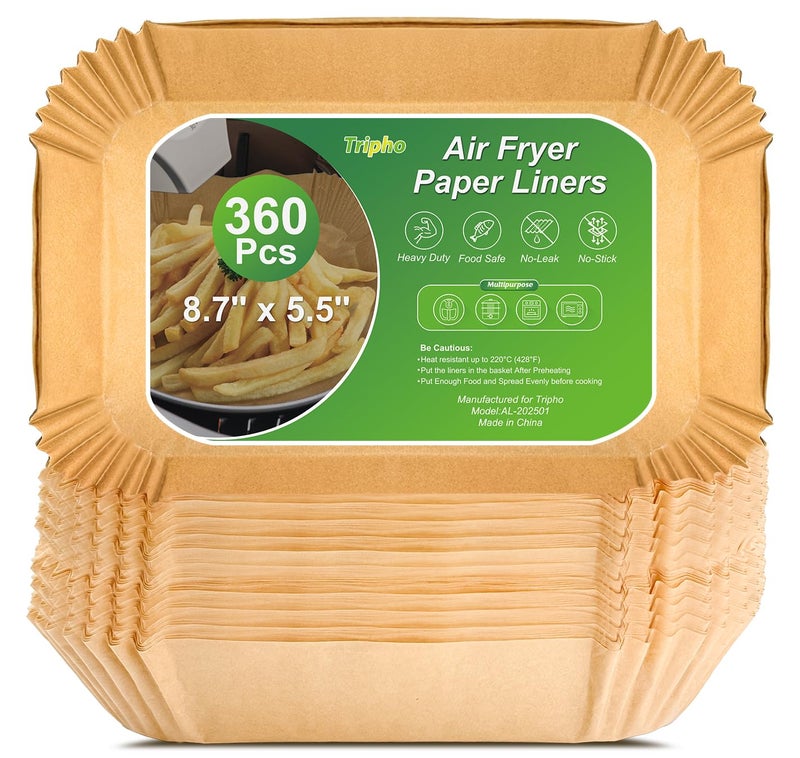 Tripho 8.75" x 5.5" Unbleached Heavy Duty Air Flyer Paper Liners, Disposable Non-Stick Leak Proof Parchment Paper Liners for Air Flyer Baskets, Deep Fryer Parts & Accessories, 360 Count - Image 1