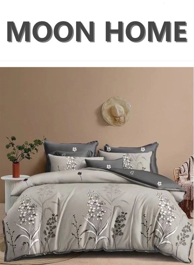 MOON HOME King/Queen/Single size Soft and Breathable Microfiber Hypoallergenic Beautiful Design Duvet Cover Set ,set includes 1 Comforter Cover, 1 Fitted Bedsheet, 4 Pillowcases  - Image 1