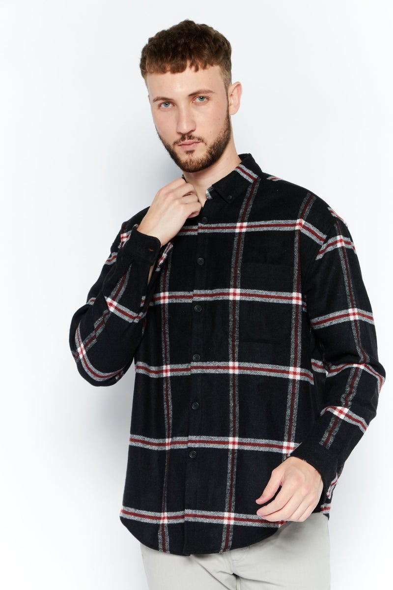 Asos Design Men Oversized Grid Pattern Jacket Shirt, Black - Image 1