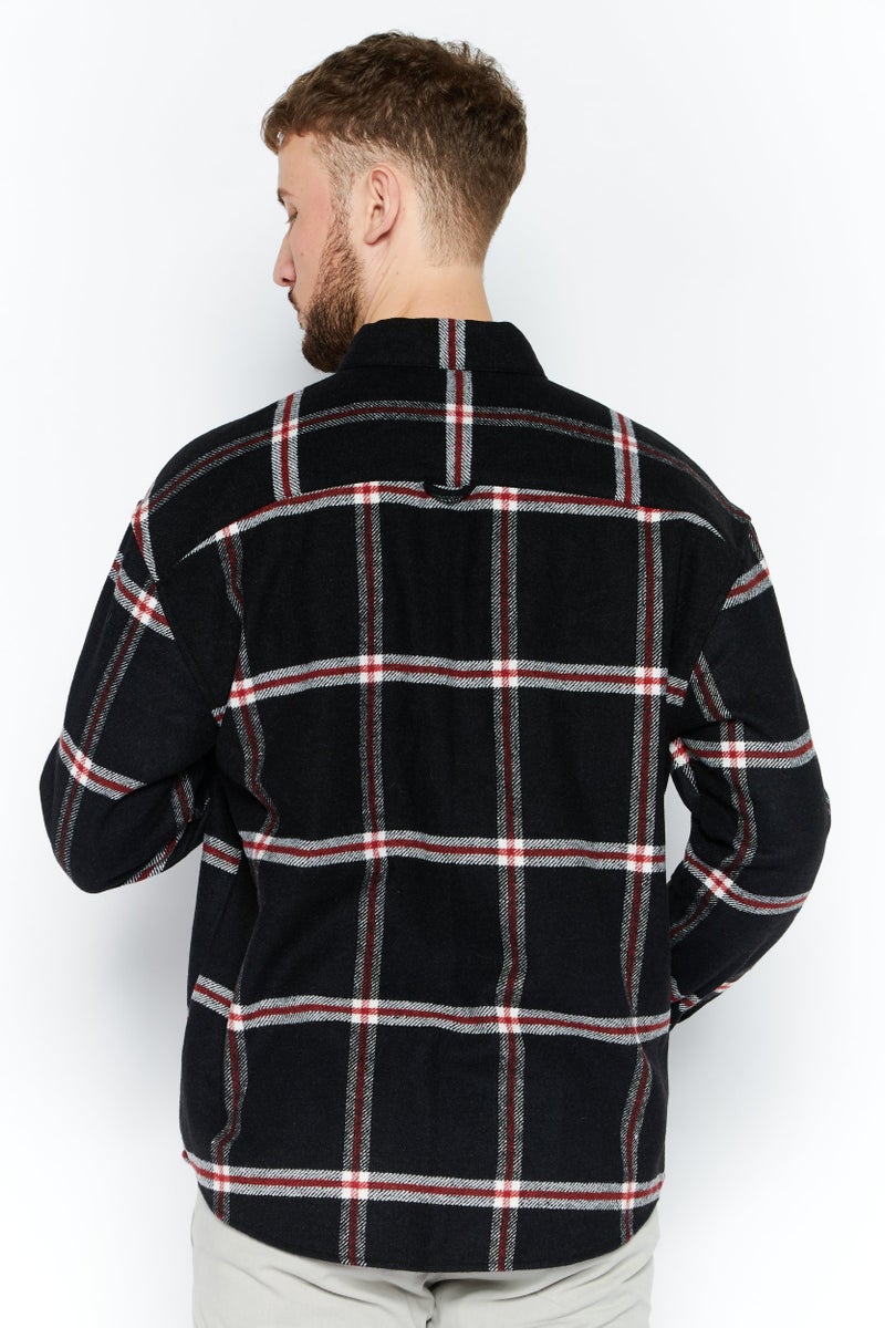 Asos Design Men Oversized Grid Pattern Jacket Shirt, Black - Image 3
