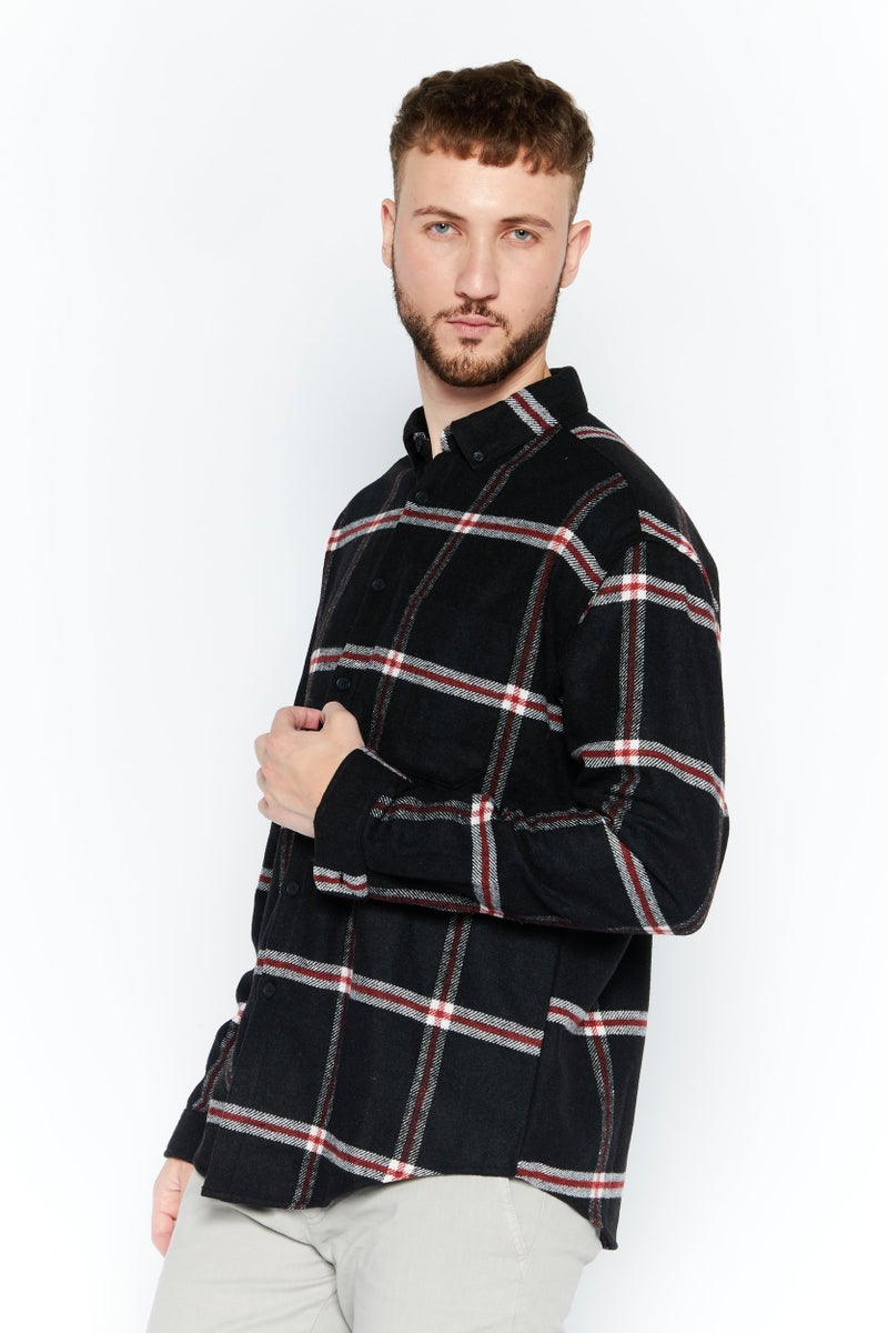 Asos Design Men Oversized Grid Pattern Jacket Shirt, Black - Image 2