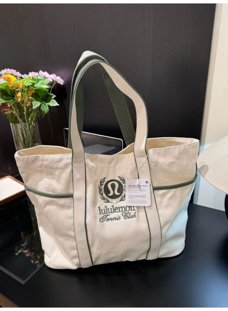 لولوليمون ​حقيبة توت 20 لتر بتصميم ثنائي اللون ومطرزة - حقيبة كتف قماشية عالية السعة للرجال والنساء​ - Image 4
