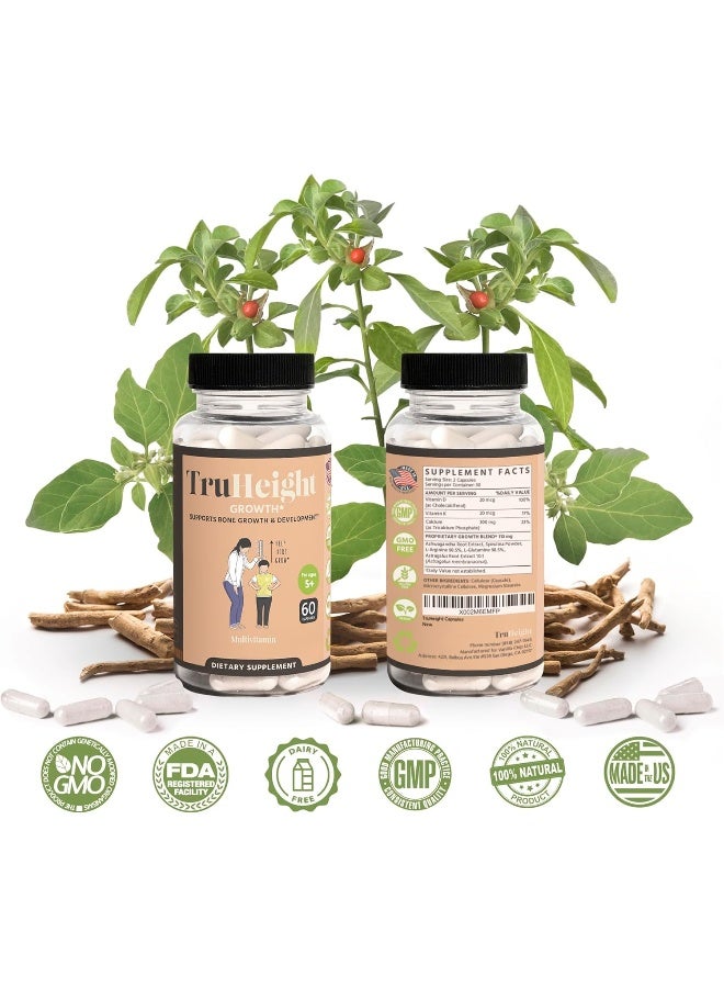 TruHeight Capsules - Height Growth Maximizer - Natural Height Growth for Kids, Teens, & Young Adults - Keto with Ashwaganda & Calcium - Peak Height Booster, Height Increase Pills, Ages 10+ (3 Pack) - Image 2