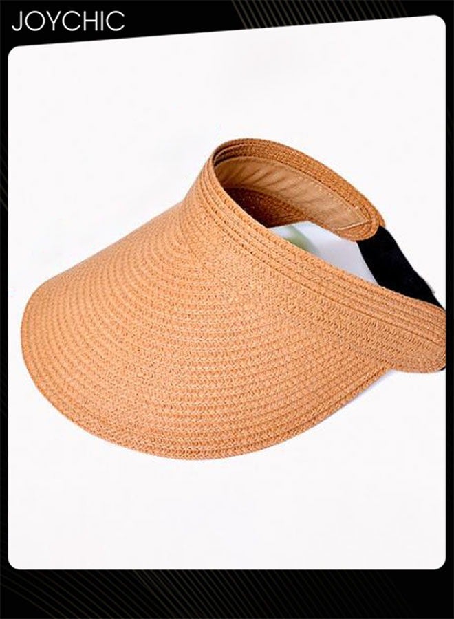 Joychic قبعة شمسية نسائية صيفية بتصميم كوري مع فتحة، قبعة قش قابلة للطي للسفر في الهواء الطلق مع حافة عريضة - Image 3