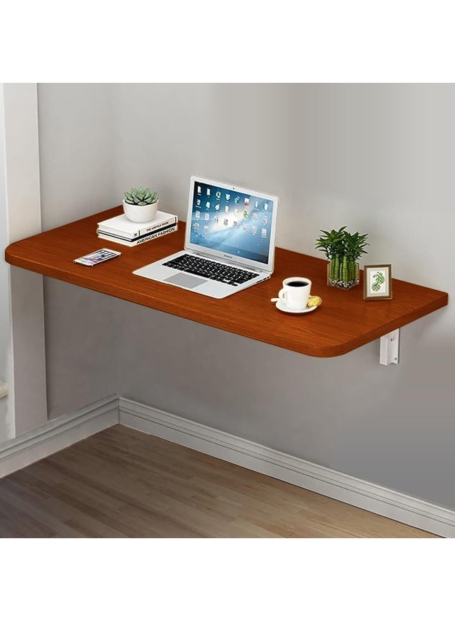 VITION Computer Wall Mount Stand Folding Wall-Mounted Drop-Leaf Table,Metal Folding Shelf Bench Table Bracket (Walnut, 50 x 80cm) - Image 1