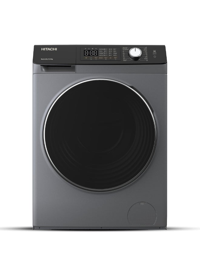 HITACHI Front Load Washer Dryer Wash / 6kg Dry, Inverter, 1400 RPM, Steam Hygiene, Hot Wash, Anti-Wrinkle, Tub Clean, LED Touch Panel, 1-Hour Wash & Dry | 9.5 kg 1800 W BD-D954HVOS Dark Grey - Image 1