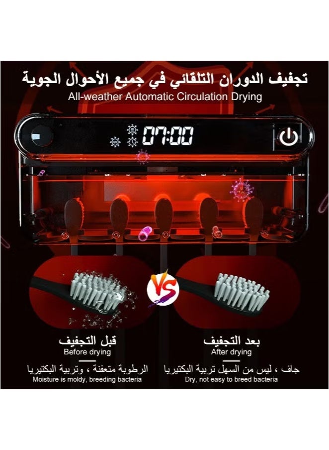 5 فتحات لفرشاة الأسنان جهاز تعقيم بال UVA مثبت على الحائط، حامل فرشاة الأسنان للحمام / قابل لإعادة الشحن / بدون حفر / سهل التنظيف، مناسب لفرش الأسنان الكهربائية واليدوية - Image 3
