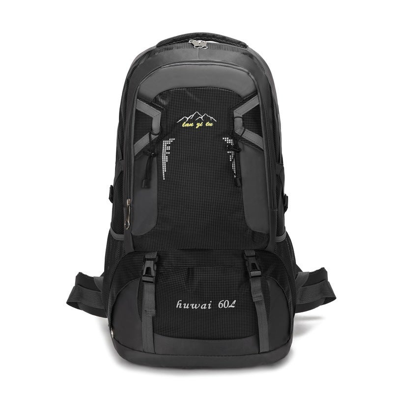Generic 60L Large Capacity Outdoor Mountaineering Bag Water-repellent Nylon Travel Bag Couples Shoulder Leisure Sports Travel Backpack Black 