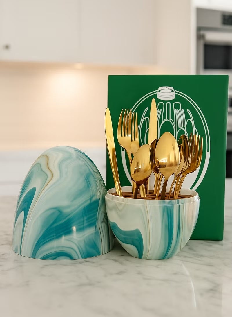 24-Piece Gold Egg-Shaped Stainless Steel Flatware Set - 2059 - Image 1