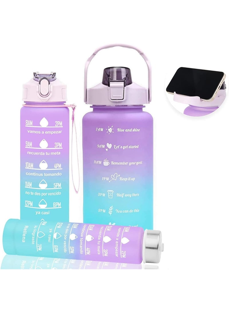 3-Piece Sports Water Bottle Set – Leak-Proof Straw Bottles 2000ml, 900ml & 300ml with Time Marker - Image 1