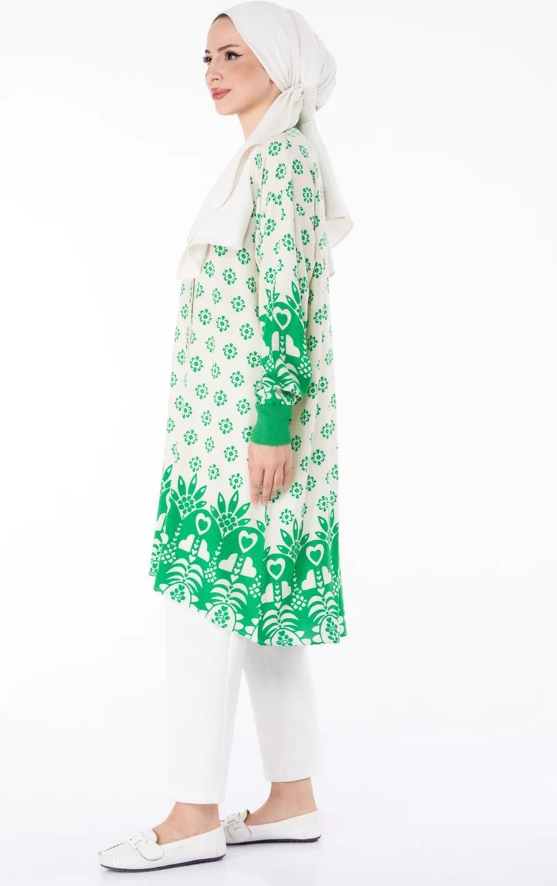 Tofisa Plain Judge Collar Women's Green Buttoned Patterned Tunic - 25623