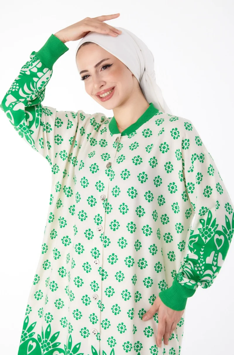 Tofisa Plain Judge Collar Women's Green Buttoned Patterned Tunic - 25623