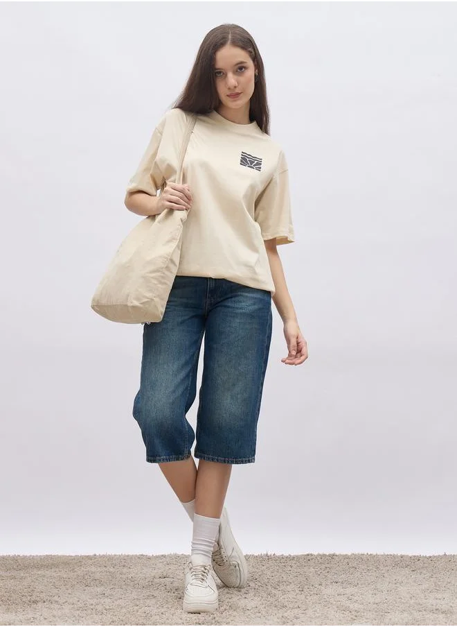 ستايلي Styli Slogan Print Short Sleeve Oversized T-Shirt