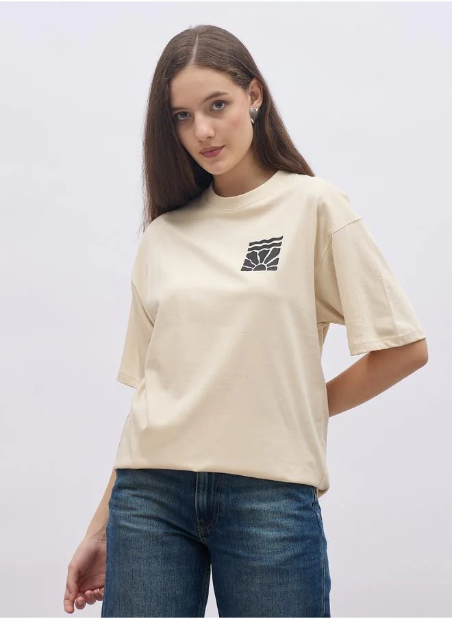 ستايلي Styli Slogan Print Short Sleeve Oversized T-Shirt