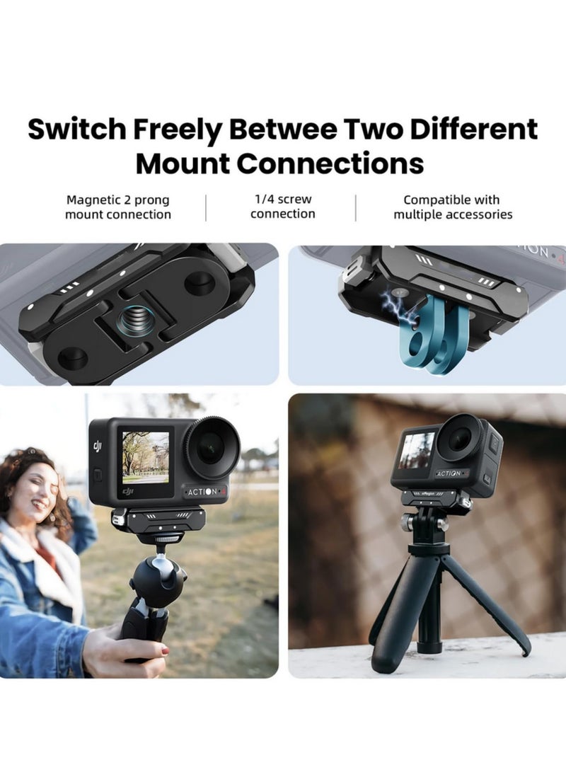 For DJI Osmo Action 4 3 Magnetic Two Claw Adapter Quick Release Aluminum Alloy Mount with Strong Magnet High Compatibility for Multi-Scenario Use  - Image 3