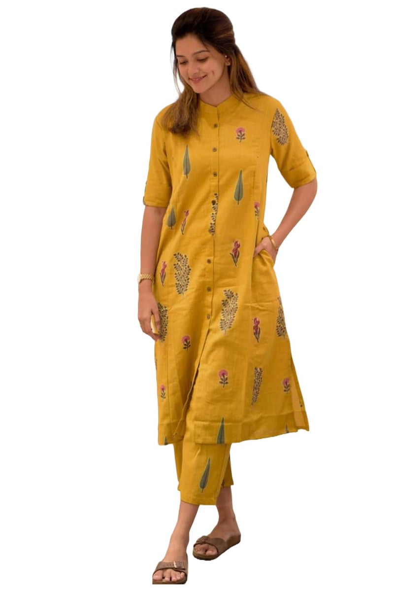 ANNI Designer Women's Rayon Viscose Straight Printed Kurta with Pant (Barkat Yellow_4XL_Yellow_XXXX-Large) - Image 1
