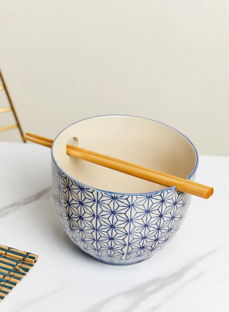 Sass & Belle Sashiko Pattern Noodle Bowl With Chopsticks