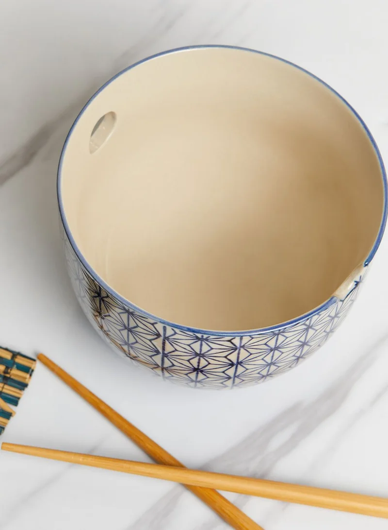 Sass & Belle Sashiko Pattern Noodle Bowl With Chopsticks