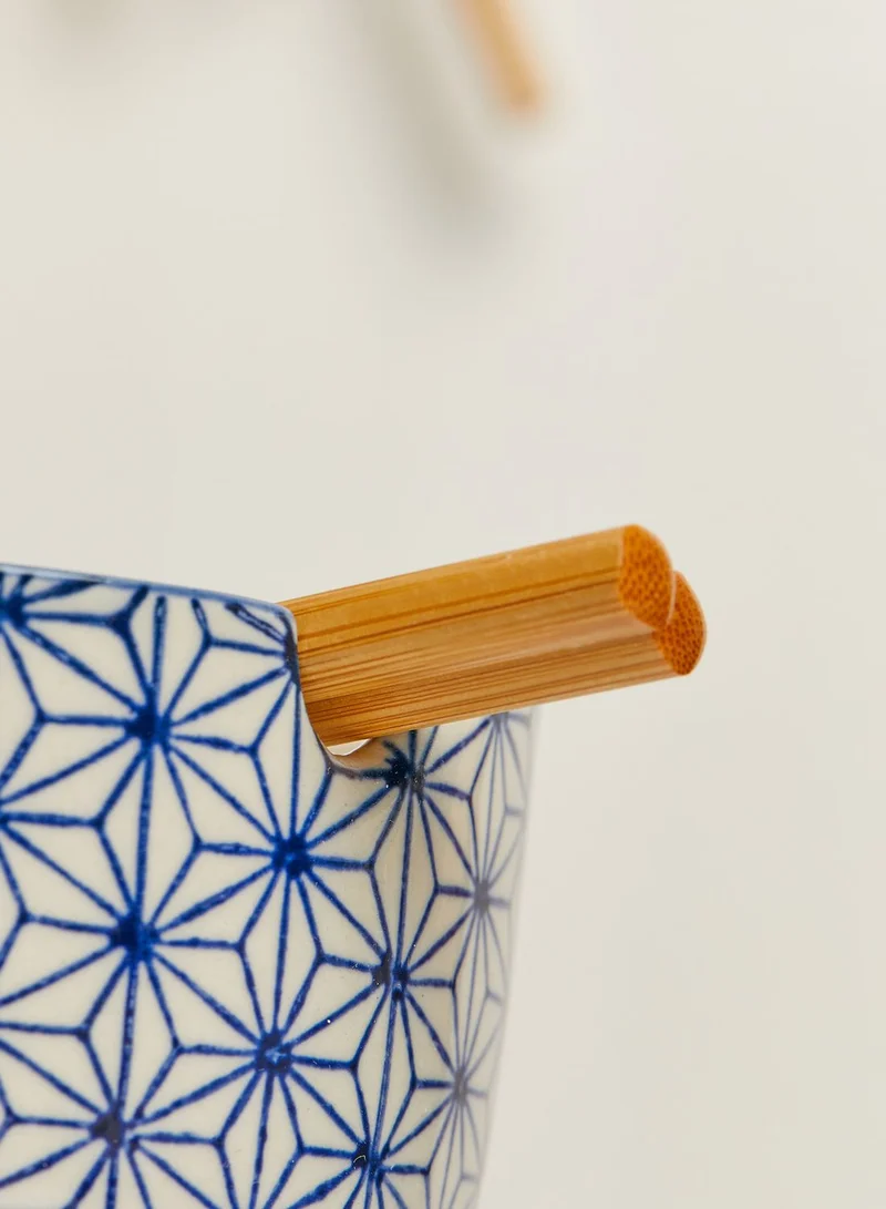 Sass & Belle Sashiko Pattern Noodle Bowl With Chopsticks
