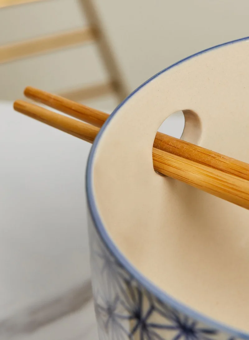 Sass & Belle Sashiko Pattern Noodle Bowl With Chopsticks