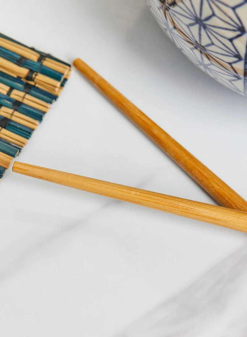 Sass & Belle Sashiko Pattern Noodle Bowl With Chopsticks