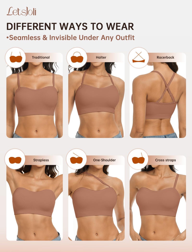LetsJoli Push Up Strapless Bras for Women Tube Top Bra Supportive Bandeau Bra Non Slip Wireless No Underwire Padded Bralettesï¼ˆBrown,S - Image 5
