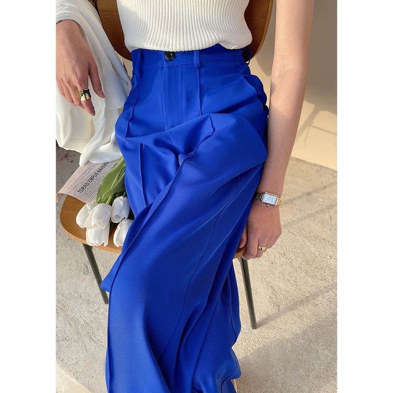 Klein Blue Wide Leg Pants Women'S Loose High Waist Suit Pants High-Quality Drape Straight-Leg Pants Style - Image 4