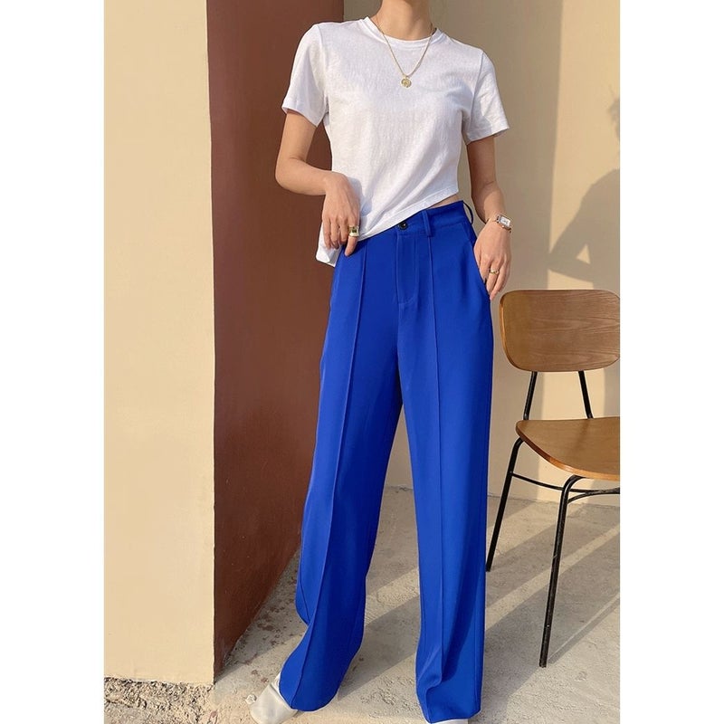 Klein Blue Wide Leg Pants Women'S Loose High Waist Suit Pants High-Quality Drape Straight-Leg Pants Style - Image 2