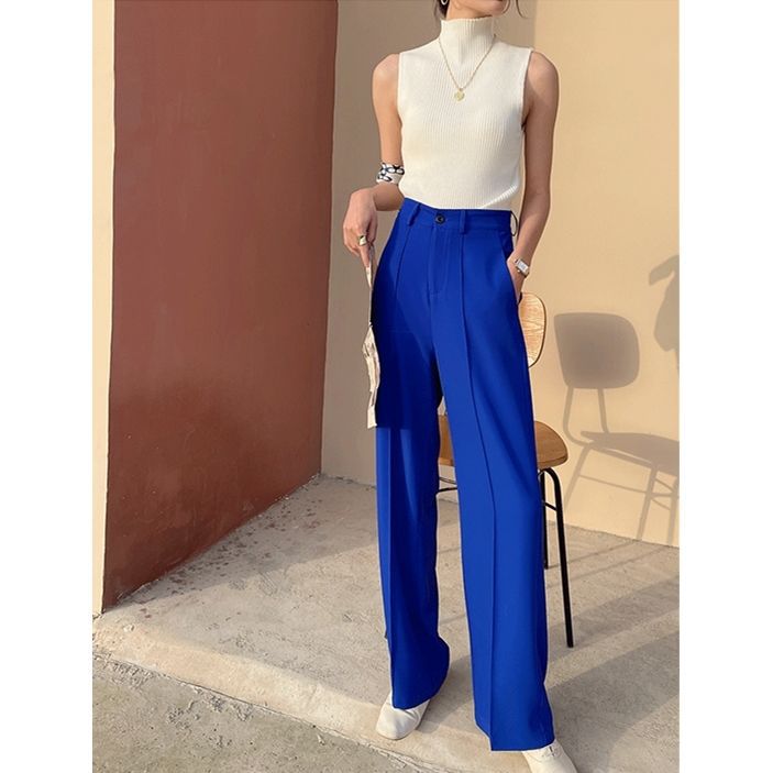 Klein Blue Wide Leg Pants Women'S Loose High Waist Suit Pants High-Quality Drape Straight-Leg Pants Style - Image 5
