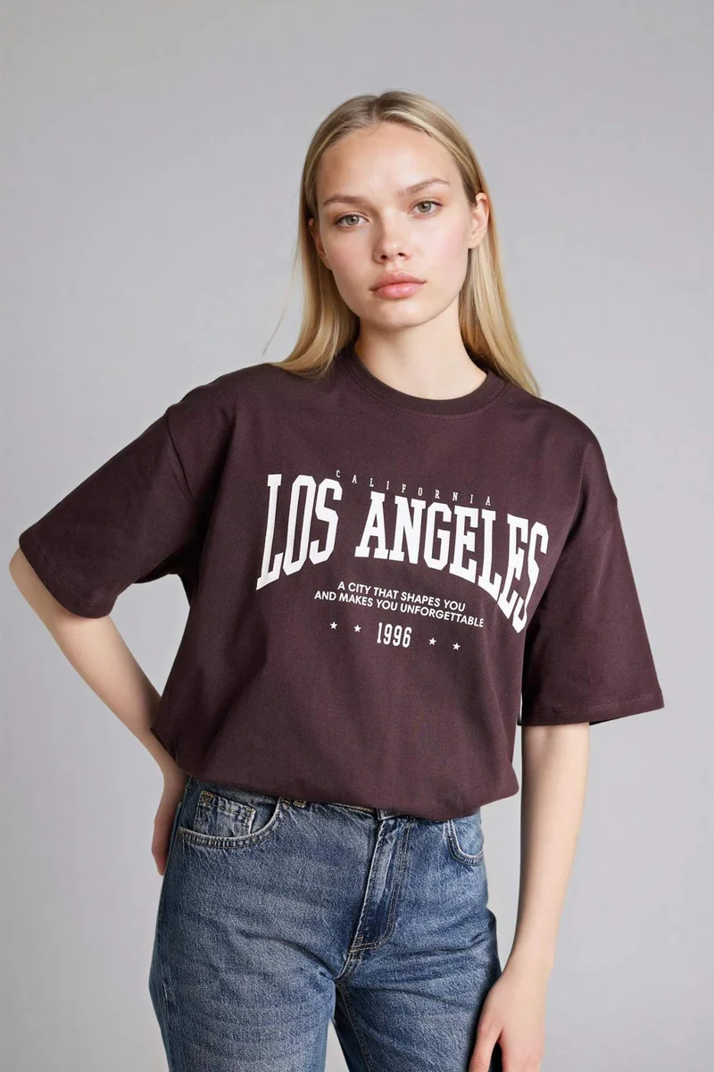 DeFacto Oversize Fit Crew Neck Printed Short Sleeve T-Shirt