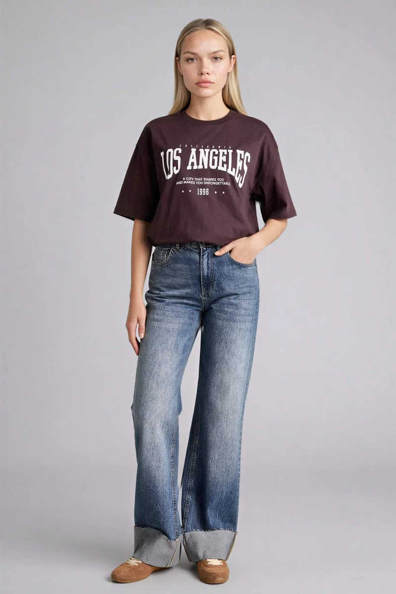 DeFacto Oversize Fit Crew Neck Printed Short Sleeve T-Shirt