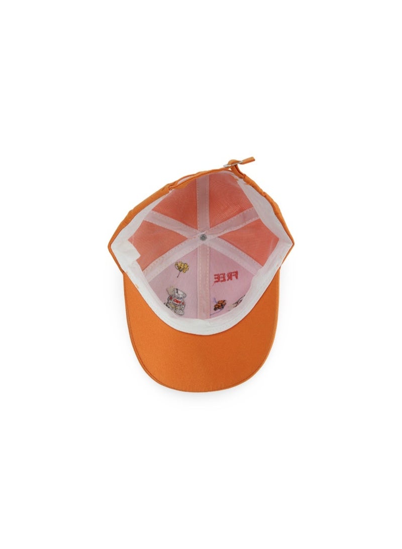 Fancy Unisex Cotton Cap – Orange with Teddies Embroidery - Image 2