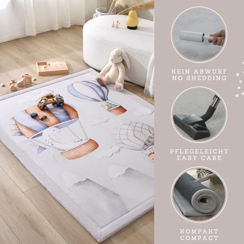 Hakuna Matte CloudSoft Baby Play Mat for Floor 47 x 67 Dinosaur Balloons – Coral Velvet Memory Foam Rug for Crawling Cozy Play – Non-Slip, Water-Resistant, Easy-Care Tummy Time Mat Playmat for Playpen - Image 4