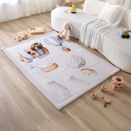 Hakuna Matte CloudSoft Baby Play Mat for Floor 47 x 67 Dinosaur Balloons – Coral Velvet Memory Foam Rug for Crawling Cozy Play – Non-Slip, Water-Resistant, Easy-Care Tummy Time Mat Playmat for Playpen - Image 1