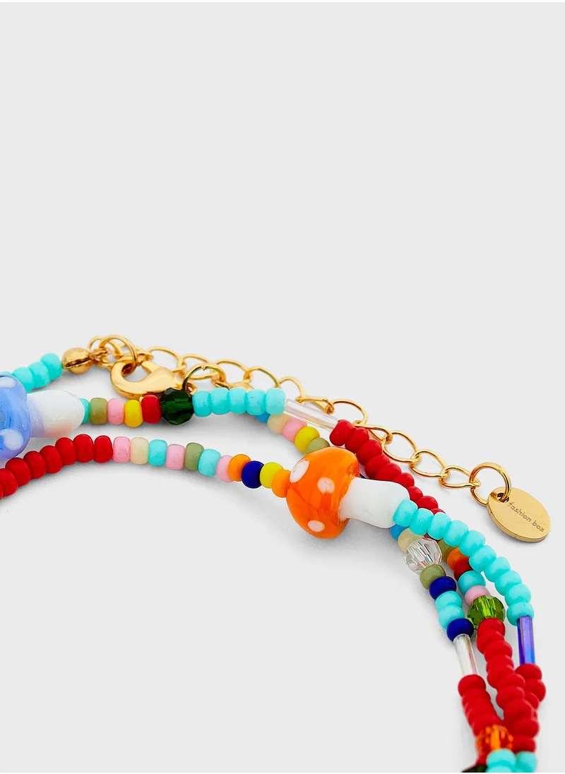 Fashionbox Tina Multicolor Mushroom Beaded Wrap Bracelet