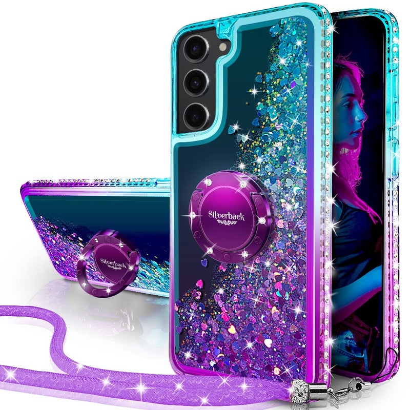 Silverback for Samsung Galaxy S22 Case, Moving Liquid Holographic Sparkle Glitter Case with Kickstand, Girls Women Bling Diamond Ring Slim Protective Case for Galaxy S22 5G - Purple - Image 1