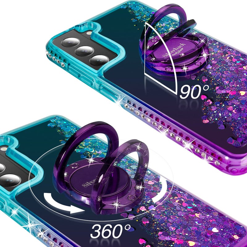 Silverback for Samsung Galaxy S22 Case, Moving Liquid Holographic Sparkle Glitter Case with Kickstand, Girls Women Bling Diamond Ring Slim Protective Case for Galaxy S22 5G - Purple - Image 3