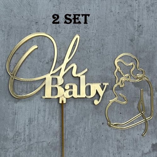 ALNGFUIK Oh Baby Cake Topper - Acrylic Baby Shower Pregnant Lady Cake Decoration For Gender Reveal Party/Baby Booth Props Party Photo Decorations - Image 4
