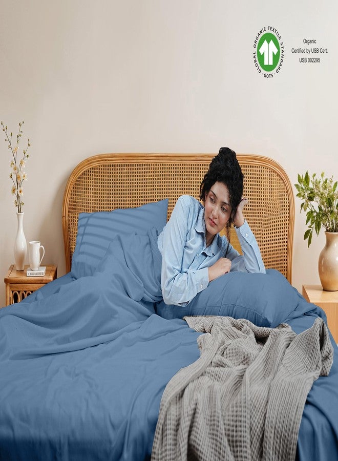 RUVANTI Flannel Sheets King Size - GOTS Certified 100% Organic Cotton, 4 Piece Warm, Soft & Breathable Set, Deep Pocket Snug Fit, Double Brushed Cozy All Season Bedding, Denim Blue - Image 3
