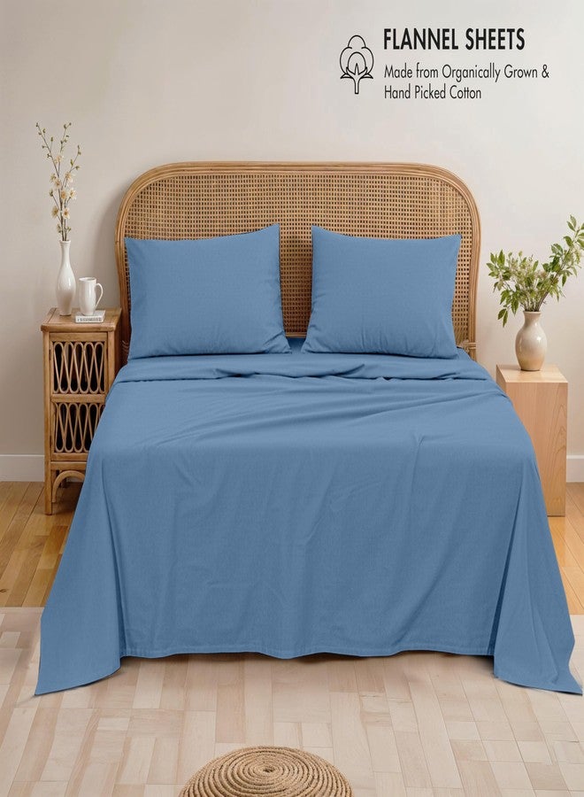 RUVANTI Flannel Sheets King Size - GOTS Certified 100% Organic Cotton, 4 Piece Warm, Soft & Breathable Set, Deep Pocket Snug Fit, Double Brushed Cozy All Season Bedding, Denim Blue - Image 2