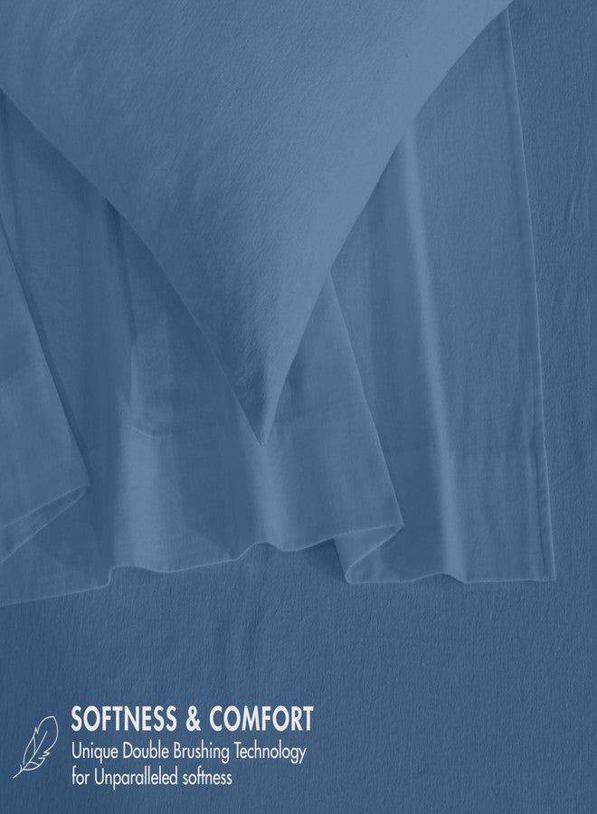 RUVANTI Flannel Sheets King Size - GOTS Certified 100% Organic Cotton, 4 Piece Warm, Soft & Breathable Set, Deep Pocket Snug Fit, Double Brushed Cozy All Season Bedding, Denim Blue - Image 5
