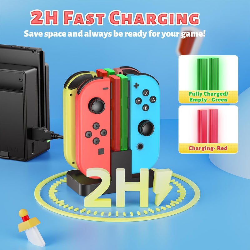 FastSnail Charging Dock Compatible with Nintendo Switch for Joy Con & OLED Model Controller with Lamppost LED Indication, Charger Stand Station Compatible with Joy Cons with Charging Cable - Image 2