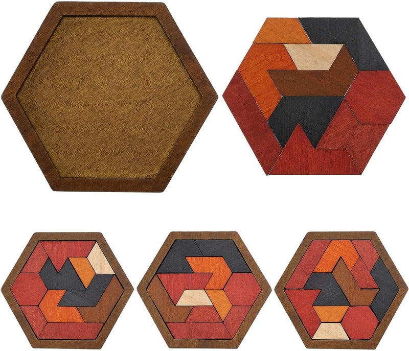 Mumoobear Mumoo Bear Hexagon Tangram Puzzle Wooden Puzzle For Children And Adults Challenging Puzzles Wooden Brain Teasers Puzzle For Adults Puzzles Games Family Portable Puzzles Brain Game - Image 3