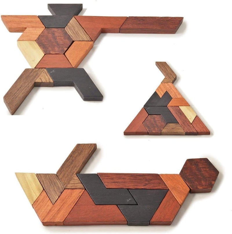Mumoobear Mumoo Bear Hexagon Tangram Puzzle Wooden Puzzle For Children And Adults Challenging Puzzles Wooden Brain Teasers Puzzle For Adults Puzzles Games Family Portable Puzzles Brain Game - Image 2