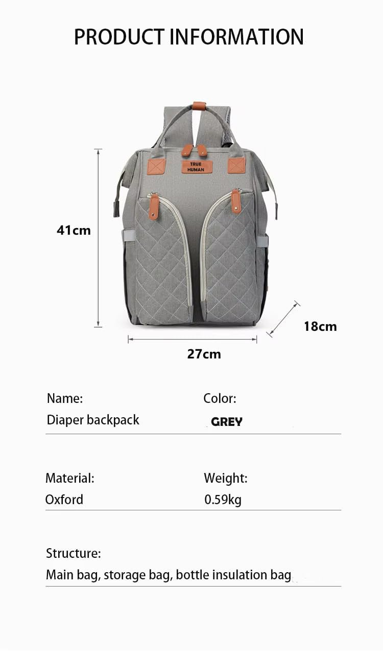 TRUE HUMAN Designer Ultra Premium Multipurpose Diaper Bag, Baby Bags, Anti Theft, Maternity Bag, Baby shower gift, Nappy Bag Mothers Bags - Image 3