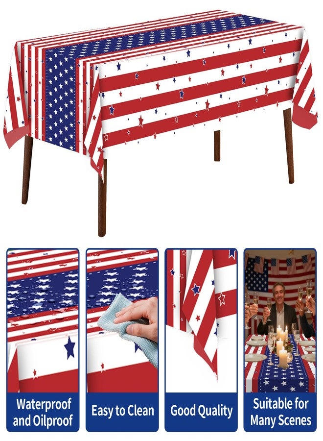 CXPSINC 2 Pack American Flag Tablecloth, 4th of July Patriotic Table Cover (54"x108") Disposable Plastic Table Cloth, Decorations for Veterans Day, Patriotic, Memorial, Fourth of July, Independence - Image 2