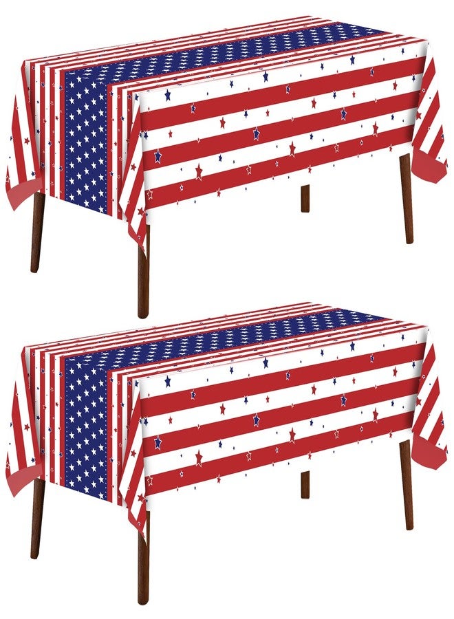CXPSINC 2 Pack American Flag Tablecloth, 4th of July Patriotic Table Cover (54"x108") Disposable Plastic Table Cloth, Decorations for Veterans Day, Patriotic, Memorial, Fourth of July, Independence - Image 1