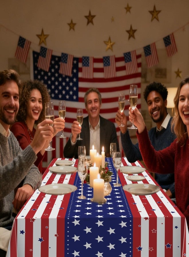 CXPSINC 2 Pack American Flag Tablecloth, 4th of July Patriotic Table Cover (54"x108") Disposable Plastic Table Cloth, Decorations for Veterans Day, Patriotic, Memorial, Fourth of July, Independence - Image 3